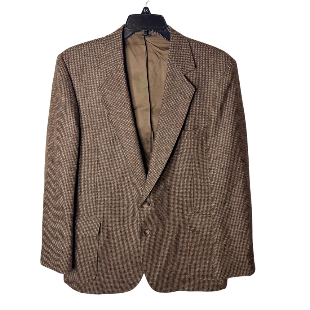 Imperial by Haggar Mens 44R Brown Tweed Wool Blazer Sport Coat Made in USA